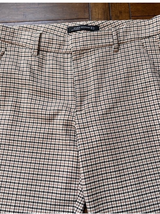 Zara Pants - Zara Woman Houndstooth Check patterned slim trousers tan size 4